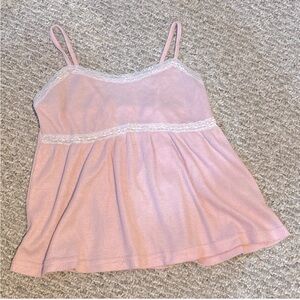 Pink and white lace cami top